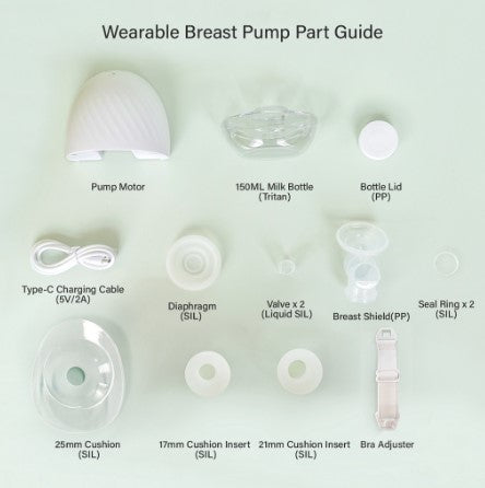 Horigen Breast Pump Accessories - Diaphragm*2pcs + Silicone Seal Ring*2pcs + Valve*2pcs  (For Wearable Pump)
