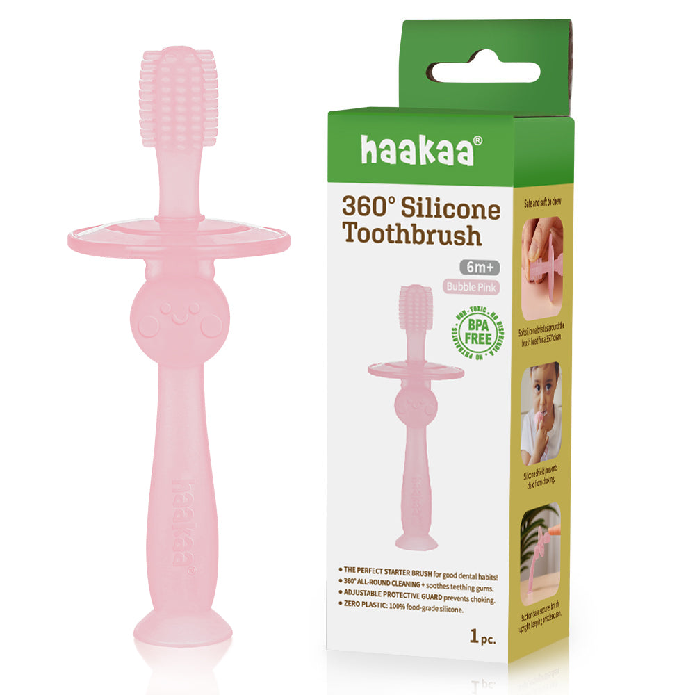 Haakaa 360° Baby Toothbrush (Bubble Pink)