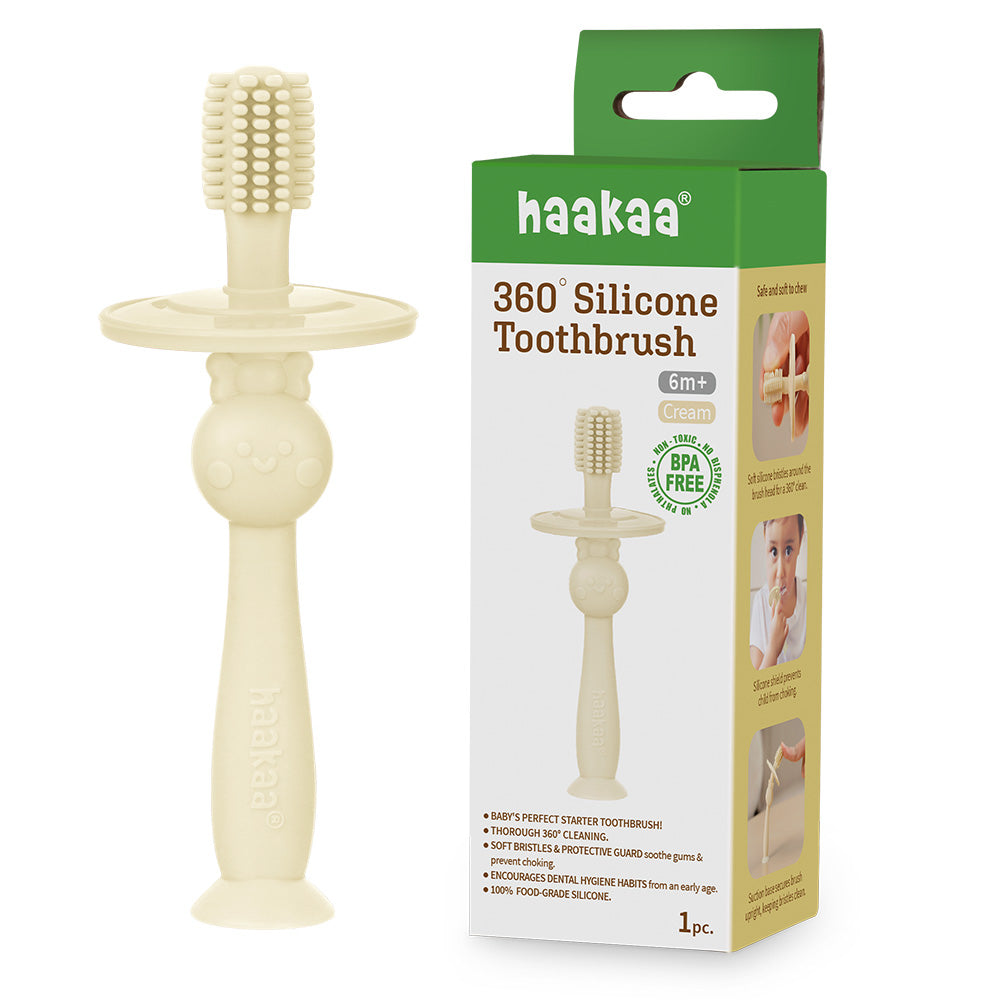 Haakaa 360° Baby Toothbrush (Cream)