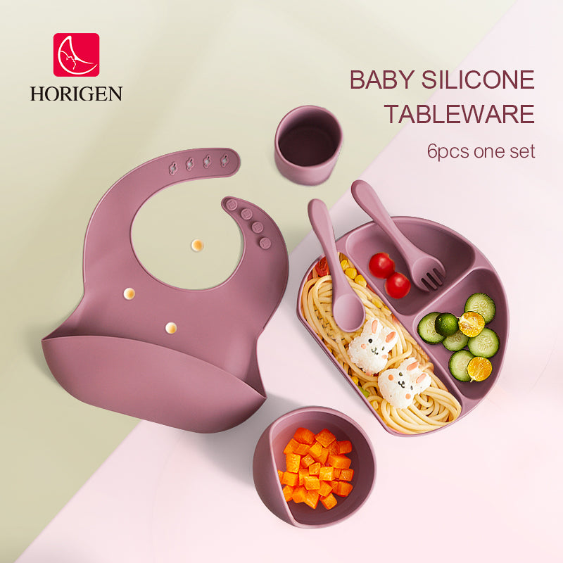 Horigen Silicone Baby Feeding Cutlery Set Strong Suction Utensils Tableware