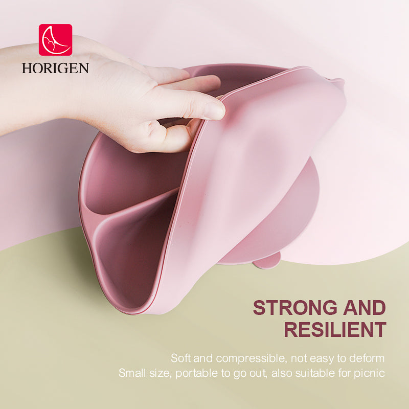 Horigen Silicone Baby Feeding Cutlery Set Strong Suction Utensils Tableware