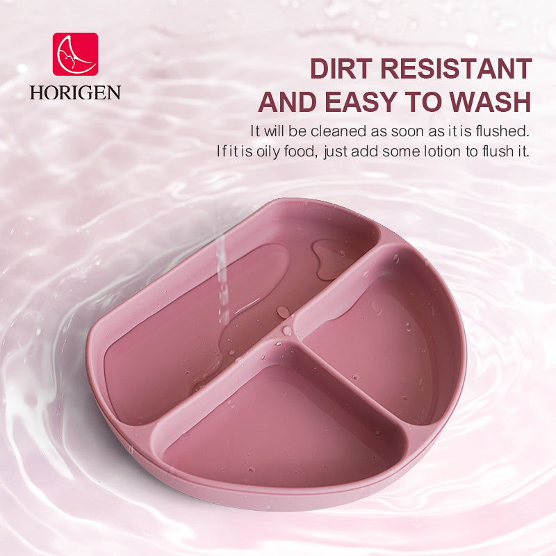Horigen Silicone Baby Feeding Cutlery Set Strong Suction Utensils Tableware