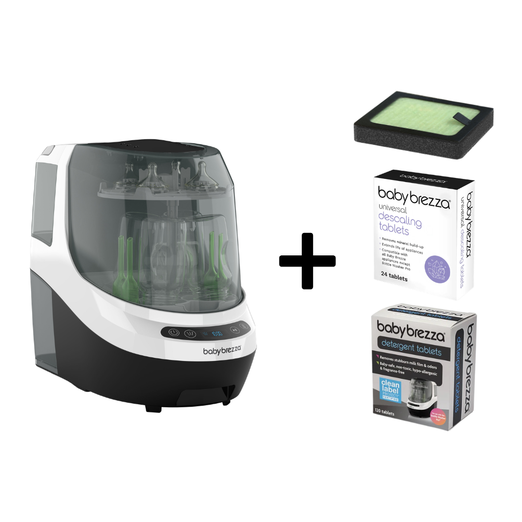 Baby Brezza Bottle Washer Pro (White/Black) with Accessories Bundle (B)
