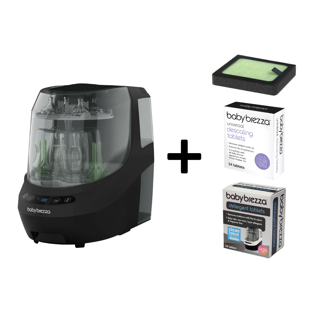 Baby Brezza Bottle Washer Pro (White/Black) with Accessories Bundle (B)