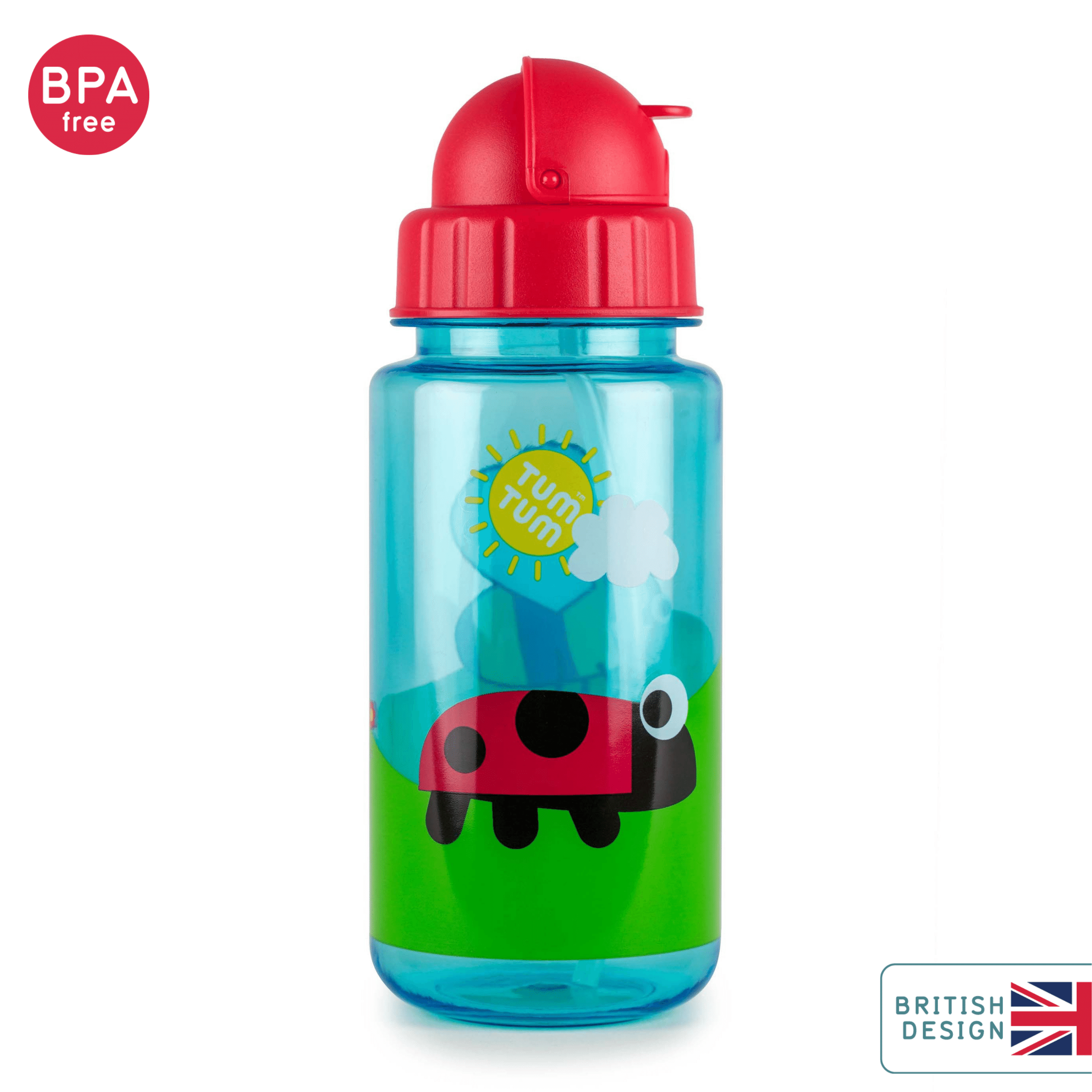 TumTum Flip Top Kids Water Bottle with Straw 400ml