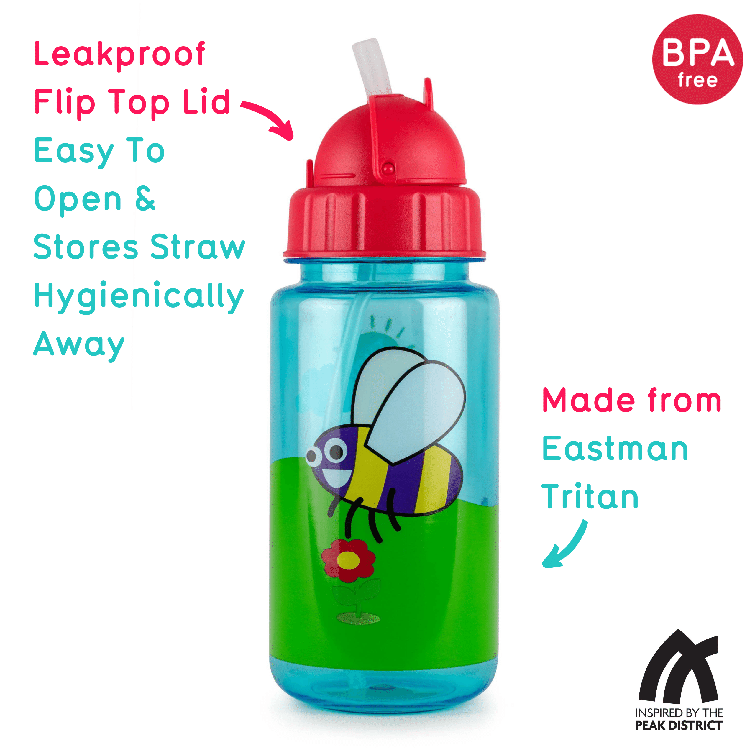 TumTum Flip Top Kids Water Bottle with Straw 400ml