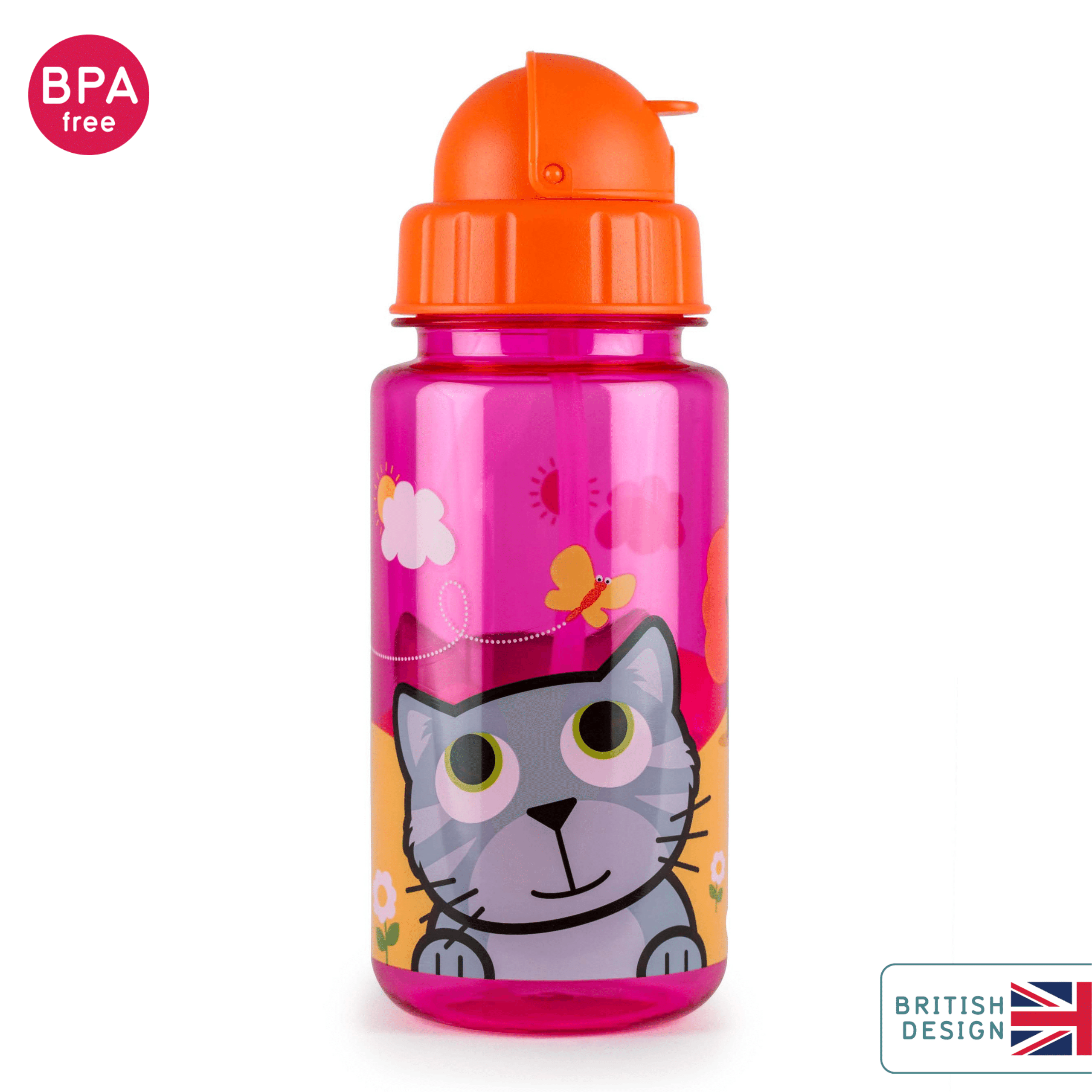 TumTum Flip Top Kids Water Bottle with Straw 400ml