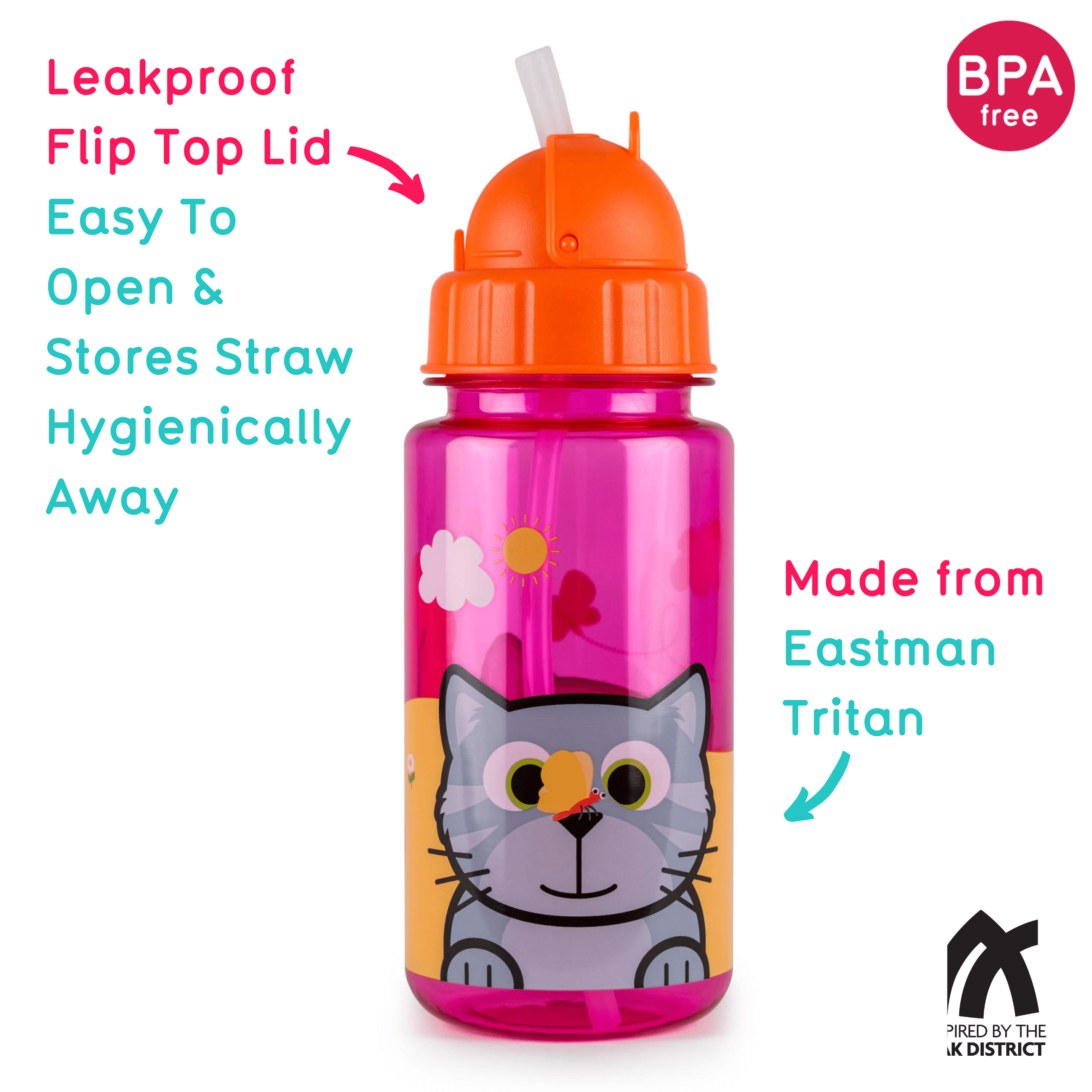 TumTum Flip Top Kids Water Bottle with Straw 400ml