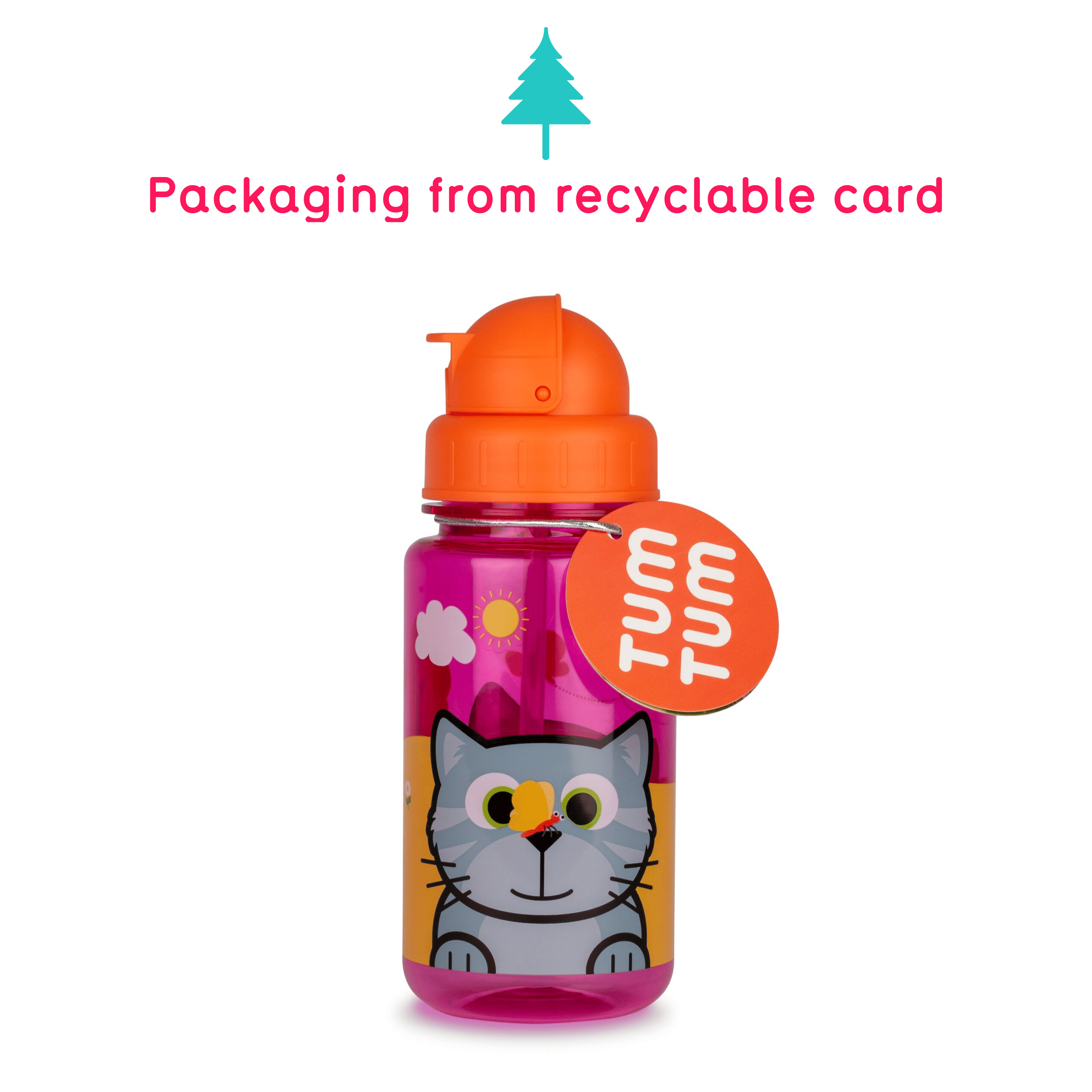 TumTum Flip Top Kids Water Bottle with Straw 400ml