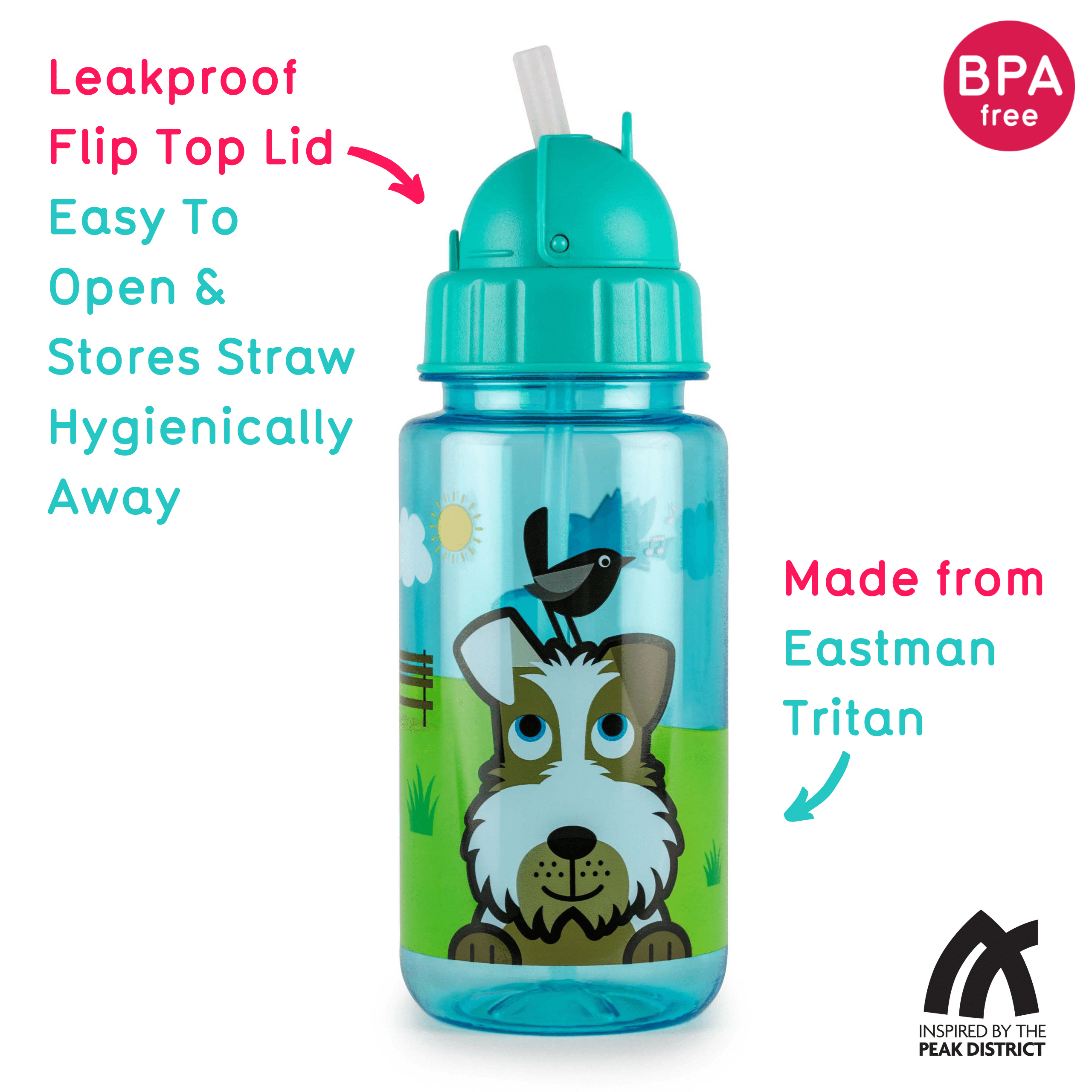 TumTum Flip Top Kids Water Bottle with Straw 400ml