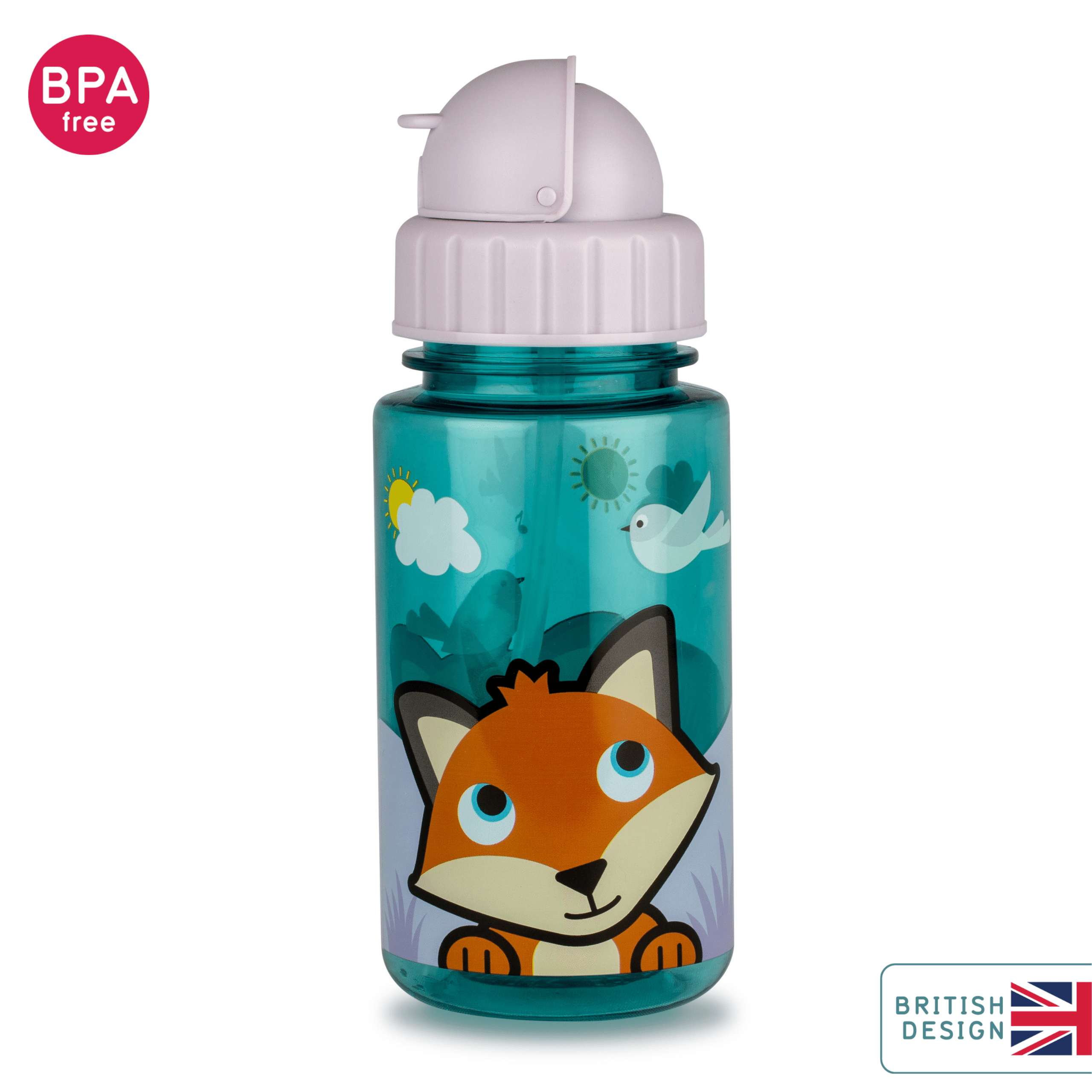 TumTum Flip Top Kids Water Bottle with Straw 400ml