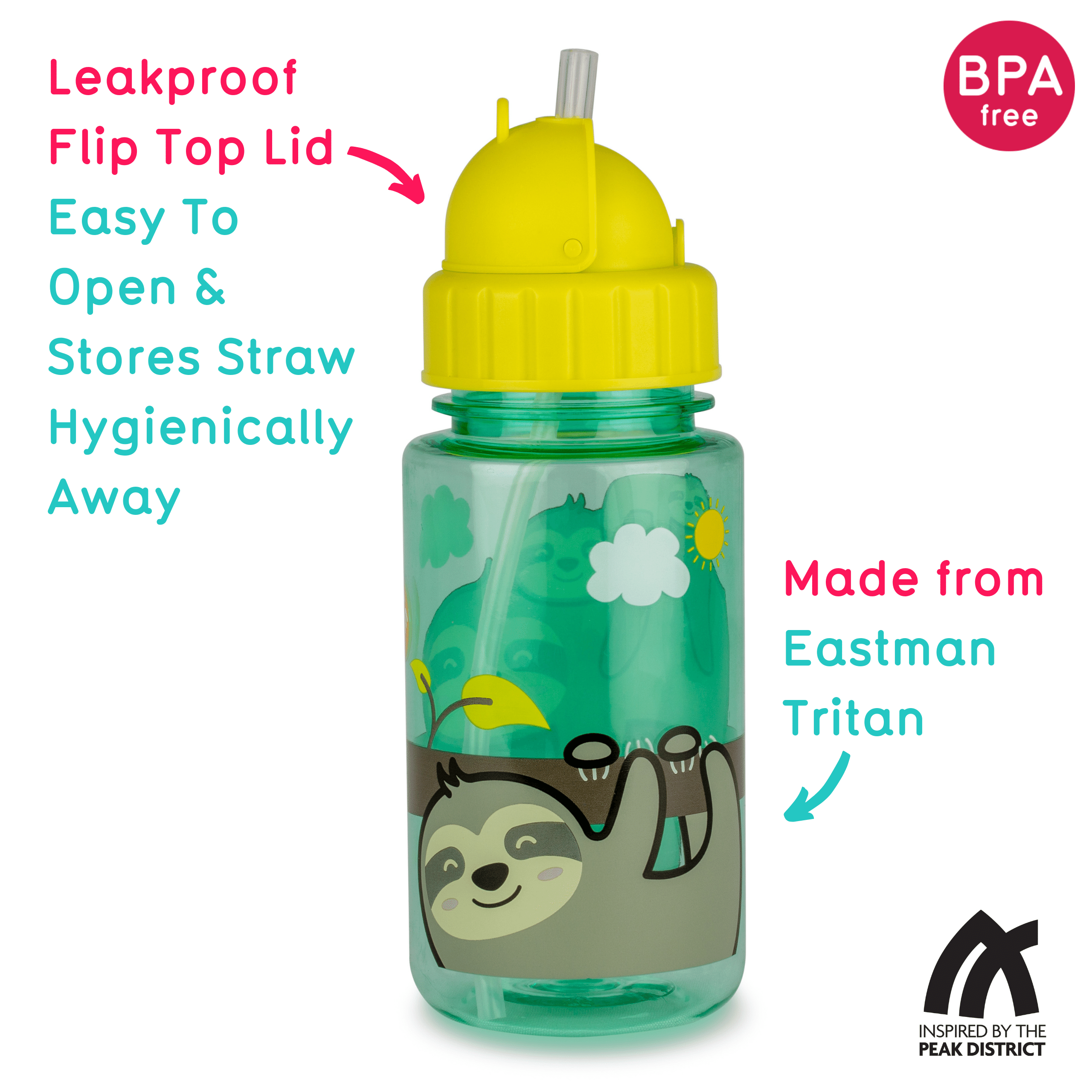 TumTum Flip Top Kids Water Bottle with Straw 400ml