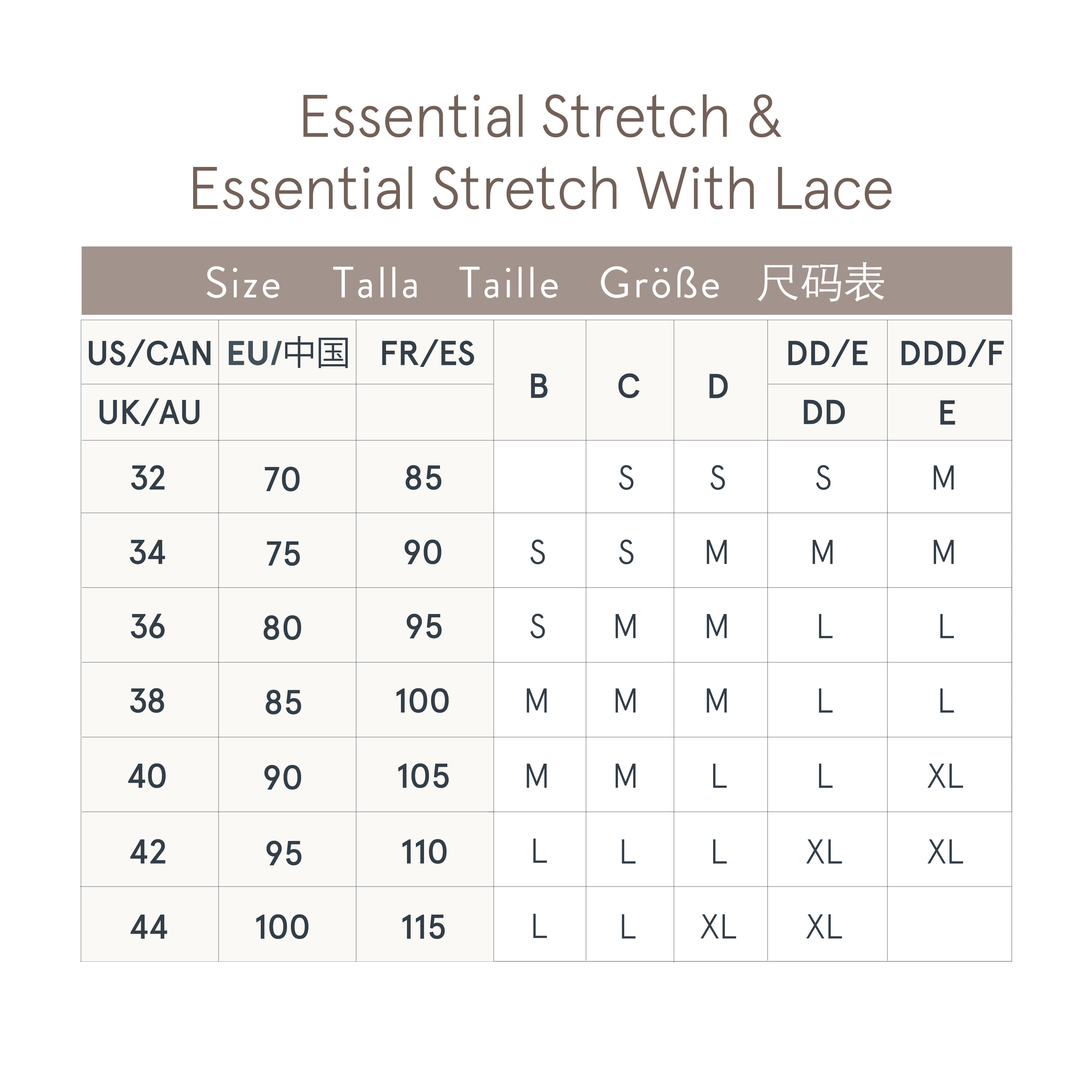 Bravado Designs Essential Stretch Nursing Bra - Size Chart