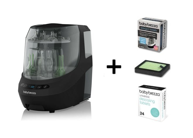 Baby Brezza Bottle Washer Pro (White/Black) with Accessories Bundle (B)