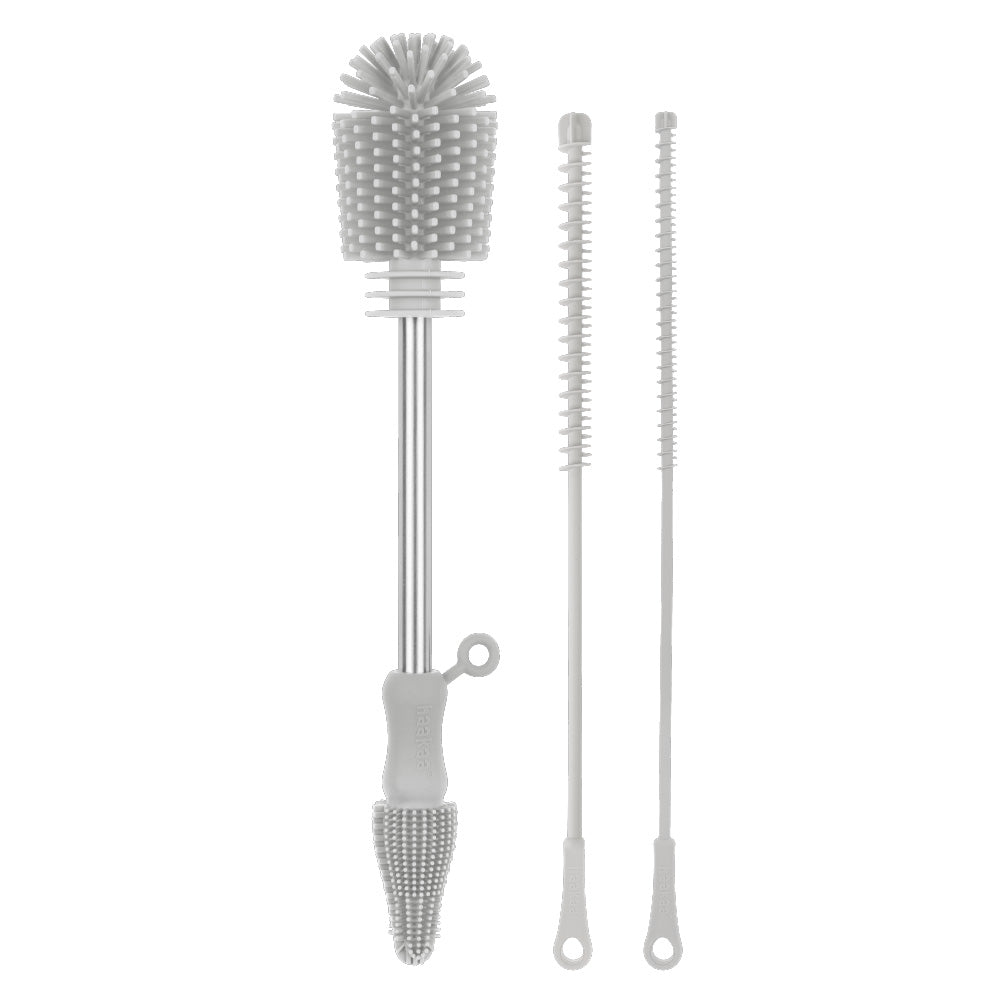 Haakaa Double-Ended Silicone Brush / Silicone Cleaning Brush Kit (Suva Grey)